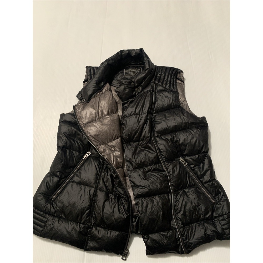 Lucky Brand Puffer Vest Black Quilted Down Women's Size Large Lightweight Casual